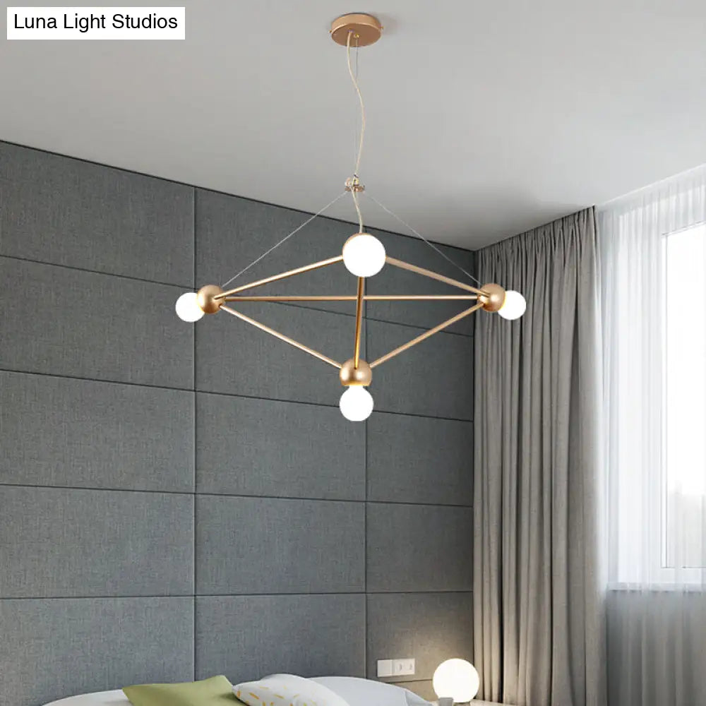 Gold Geometric Pendant Chandelier - Classic Metal Hanging Light For Bedroom