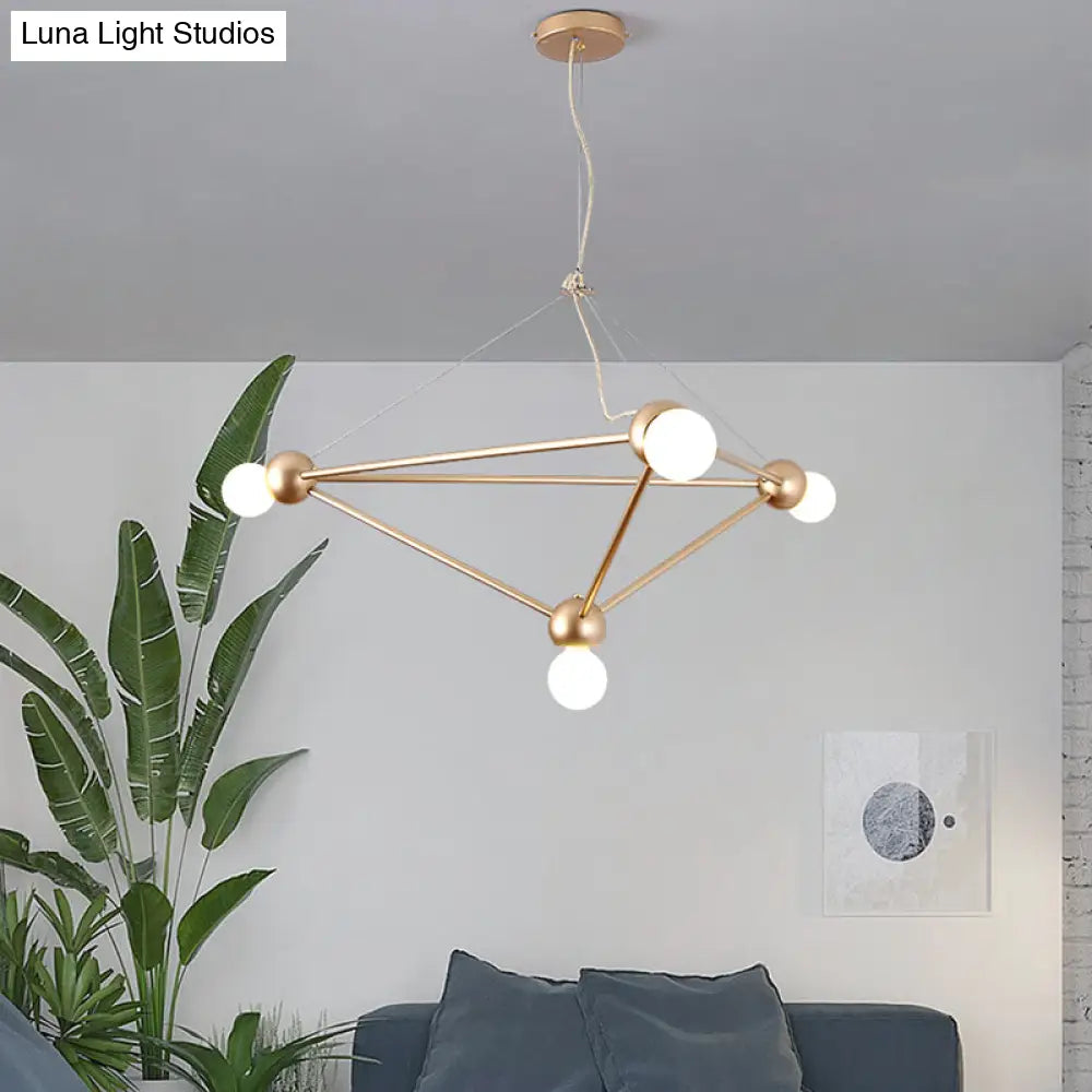 Gold Geometric Pendant Chandelier - Classic Metal Hanging Light For Bedroom
