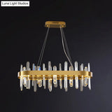 Gold Geometric Ring Led Ceiling Light With Faceted Crystal Chandelier