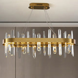 Gold Geometric Ring Led Ceiling Light With Faceted Crystal Chandelier / Small Oval