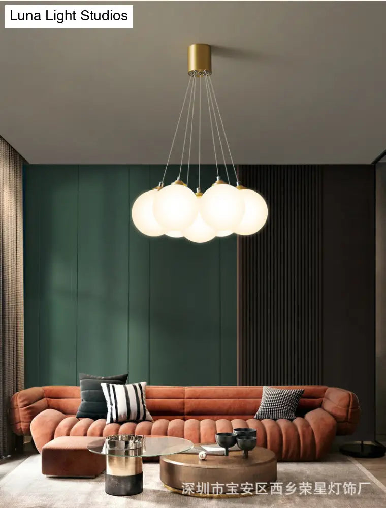 Gold Glass Bedroom Chandelier With Simplicity White Balloon Hanging Pendant Light
