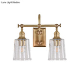 Gold Glass Bucket Vanity Lamp - Colonial 2-Head Bathroom Sconce Light In White/Clear