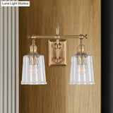 Gold Glass Bucket Vanity Lamp - Colonial 2-Head Bathroom Sconce Light In White/Clear