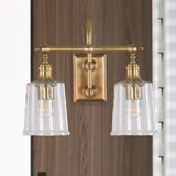 Gold Glass Bucket Vanity Lamp - Colonial 2-Head Bathroom Sconce Light In White/Clear Clear