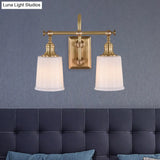 Gold Glass Bucket Vanity Lamp - Colonial 2-Head Bathroom Sconce Light In White/Clear