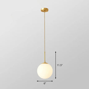 Gold Globe Pendant Light - Cream Glass 1-Light Simplicity Hanging Fixture / 6’ Cord