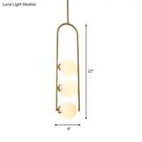 Gold Globe Semi Flush Ivory Glass Ceiling Mount Light With 3 Bulbs - Perfect For Dining Room