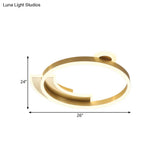 Gold Halo Ring Led Flushmount Ceiling Lamp - Modern Metal Dining Hall Lighting 18’/26’ Width
