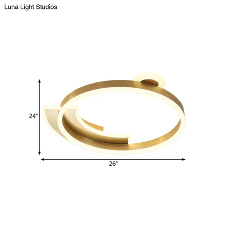 Gold Halo Ring Led Flushmount Ceiling Lamp - Modern Metal Dining Hall Lighting 18’/26’ Width
