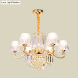 Gold Hanging Pendant Chandelier - 6-Light Contemporary Design With Clear Crystal Barrel For