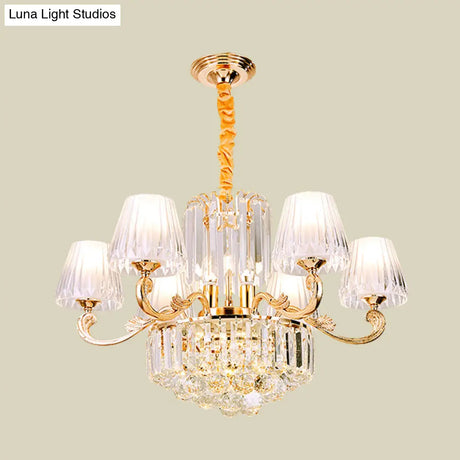 Gold Hanging Pendant Chandelier - 6-Light Contemporary Design With Clear Crystal Barrel For