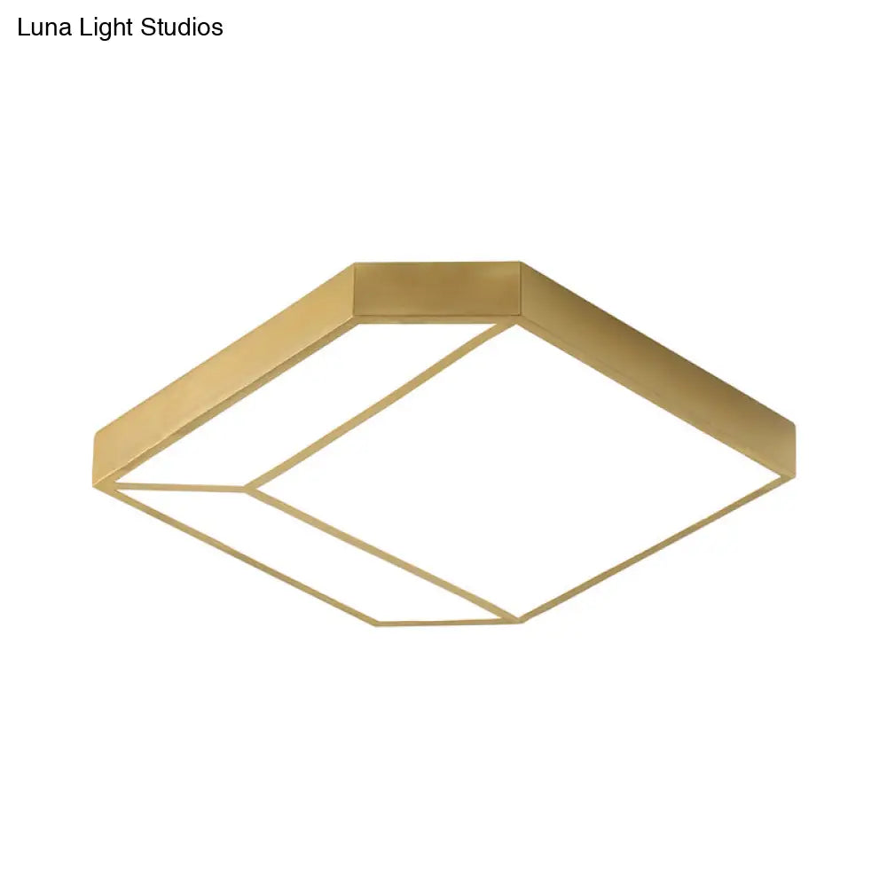 Gold Hexagon Led Flush Mount Ceiling Light With Acrylic Shade In Warm/White