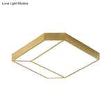 Gold Hexagon Led Flush Mount Ceiling Light With Acrylic Shade In Warm/White