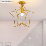 Gold Industrial Star Semi Flush Ceiling Light For Corridor