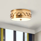 Gold Iron Drum Ceiling Light With Led And Ruffled Edge For Bedroom Mounting