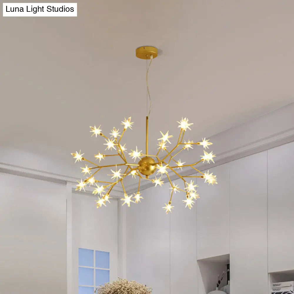 Gold Iron Starry Pendant Light Fixture - Modern 9/27/36-Light Chandelier For Dining Room