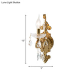 Gold Iron Wall Sconce With Crystal Drape - Antique 1/2-Light Candlestick Lamp