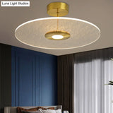 Gold Led Bedroom Ceiling Light: Simple Disk-Shaped Flush Mount