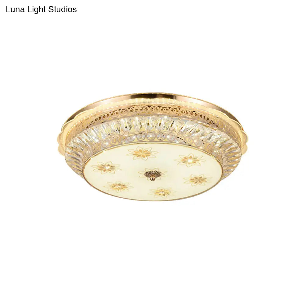 Gold Led Ceiling Light Fixture With Crystal Accents - Round Flush Mount For The Bedroom