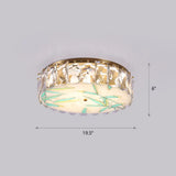 Gold Led Crystal Flush Ceiling Light: Hand - Painted Drum Design Modern Bedroom Fixture / Bamboo