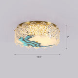 Gold Led Crystal Flush Ceiling Light: Hand - Painted Drum Design Modern Bedroom Fixture / Ocean