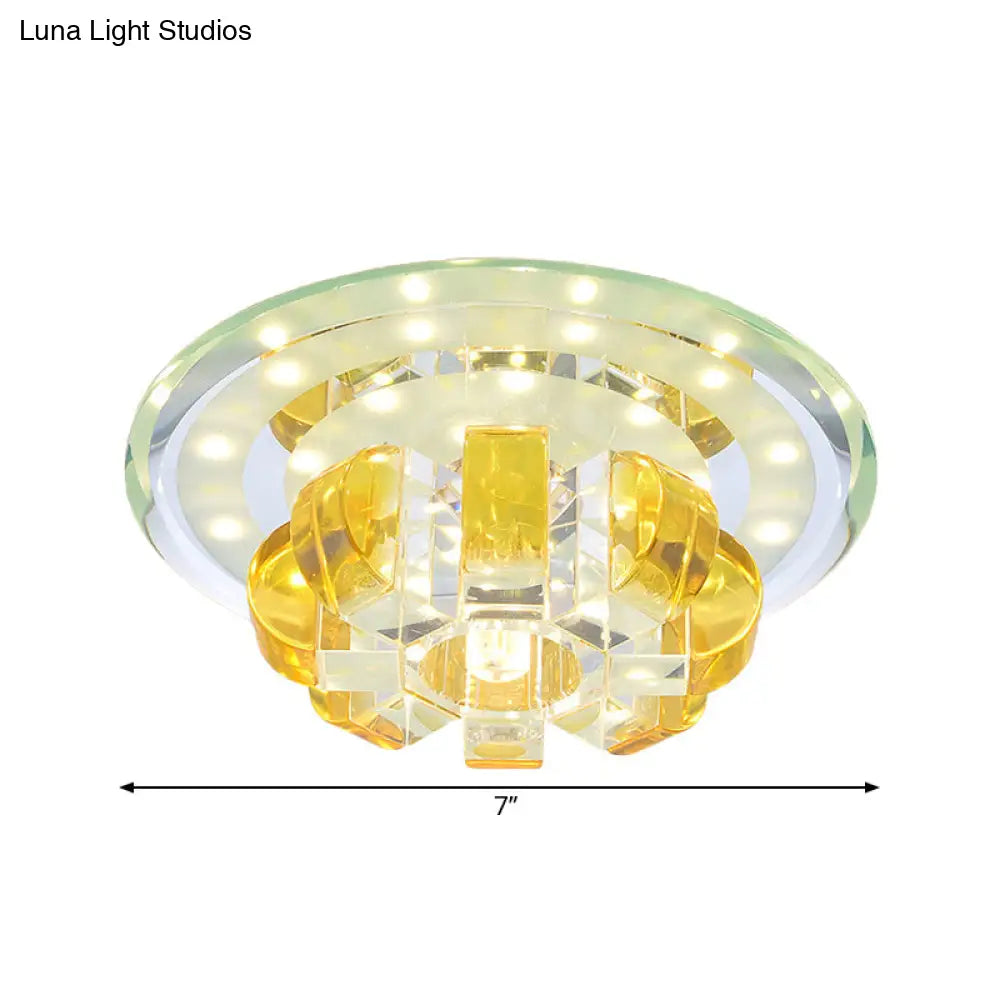 Gold Led Crystal Flush Mount Light For Hallways - Minimalist Pumpkin Design