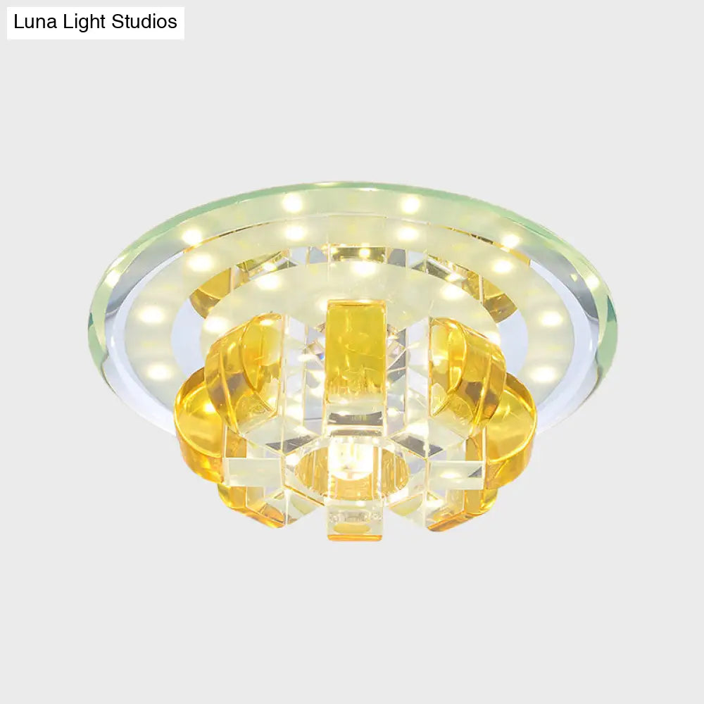 Gold Led Crystal Flush Mount Light For Hallways - Minimalist Pumpkin Design