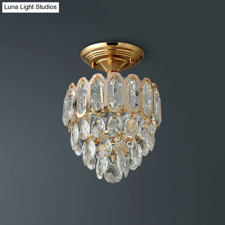 Gold Led Crystal Foyer Ceiling Lamp - Tapered Shape Postmodern Design Semi-Flush Mount