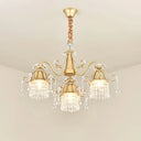 Gold Led Crystal Pendant Chandelier - Mid-Century Branch Design For Living Room