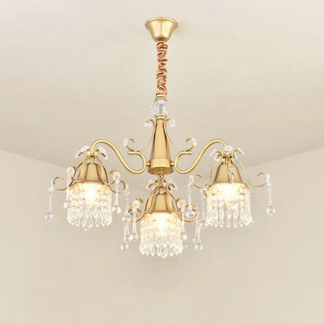 Gold Led Crystal Pendant Chandelier - Mid-Century Branch Design For Living Room