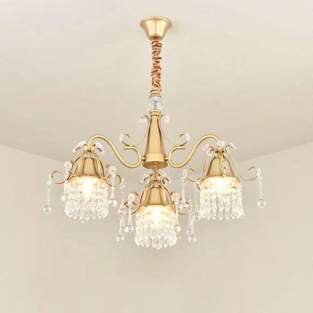Gold Led Crystal Pendant Chandelier - Mid-Century Branch Design For Living Room
