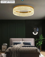 Gold Led Crystal Ring Flush-Mount Fixture For Bedroom