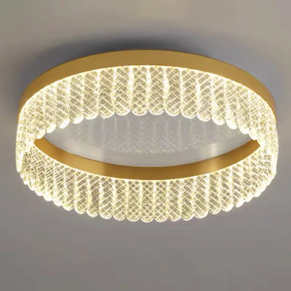 Gold Led Crystal Ring Flush-Mount Fixture For Bedroom / 19.5