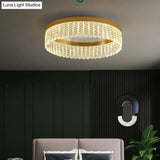 Gold Led Crystal Ring Flush-Mount Fixture For Bedroom