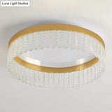 Gold Led Crystal Ring Flush-Mount Fixture For Bedroom