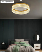 Gold Led Crystal Ring Flush-Mount Fixture For Bedroom