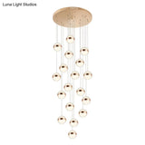 Gold Led Crystal Staircase Ceiling Light With Ball Shade