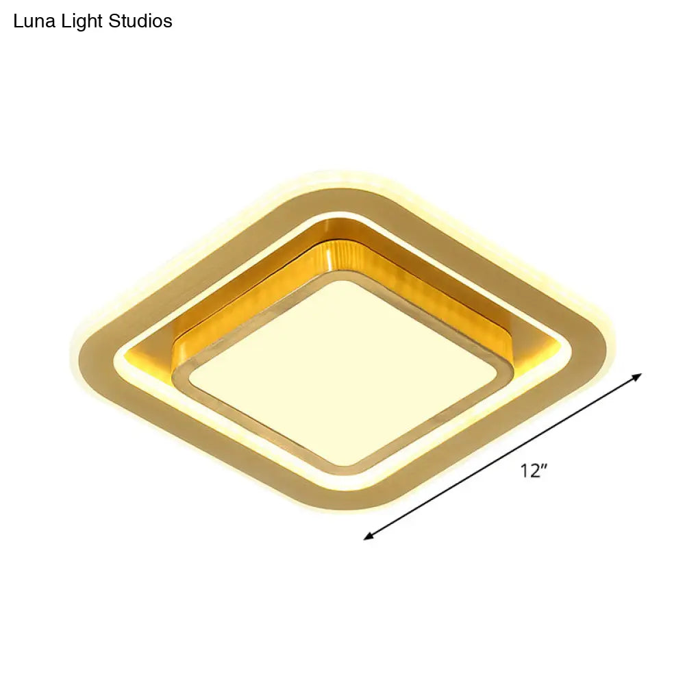 Gold Led Flush Mount Ceiling Lamp For Hallway With Acrylic Square Design