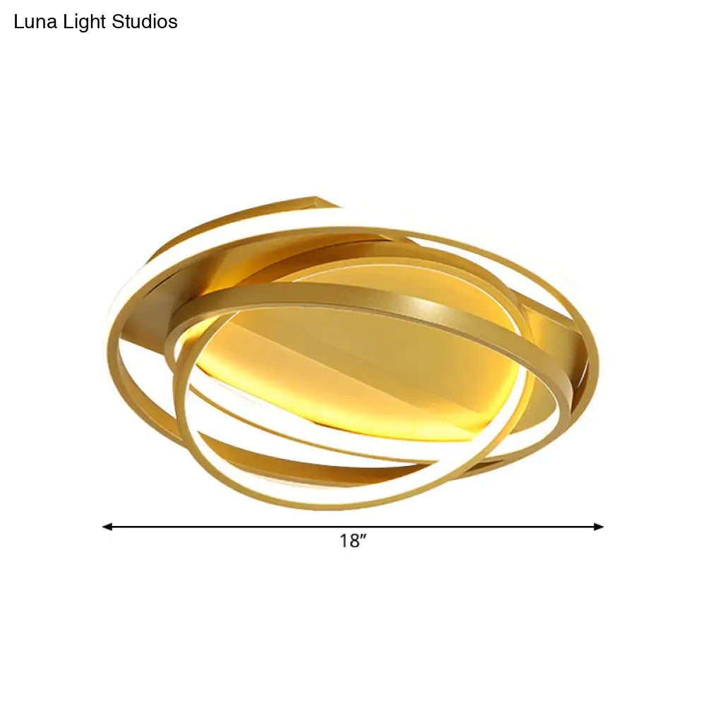 Gold Led Flush Mount Ceiling Lamp With 3 Hoop Design - Perfect For Sitting Room