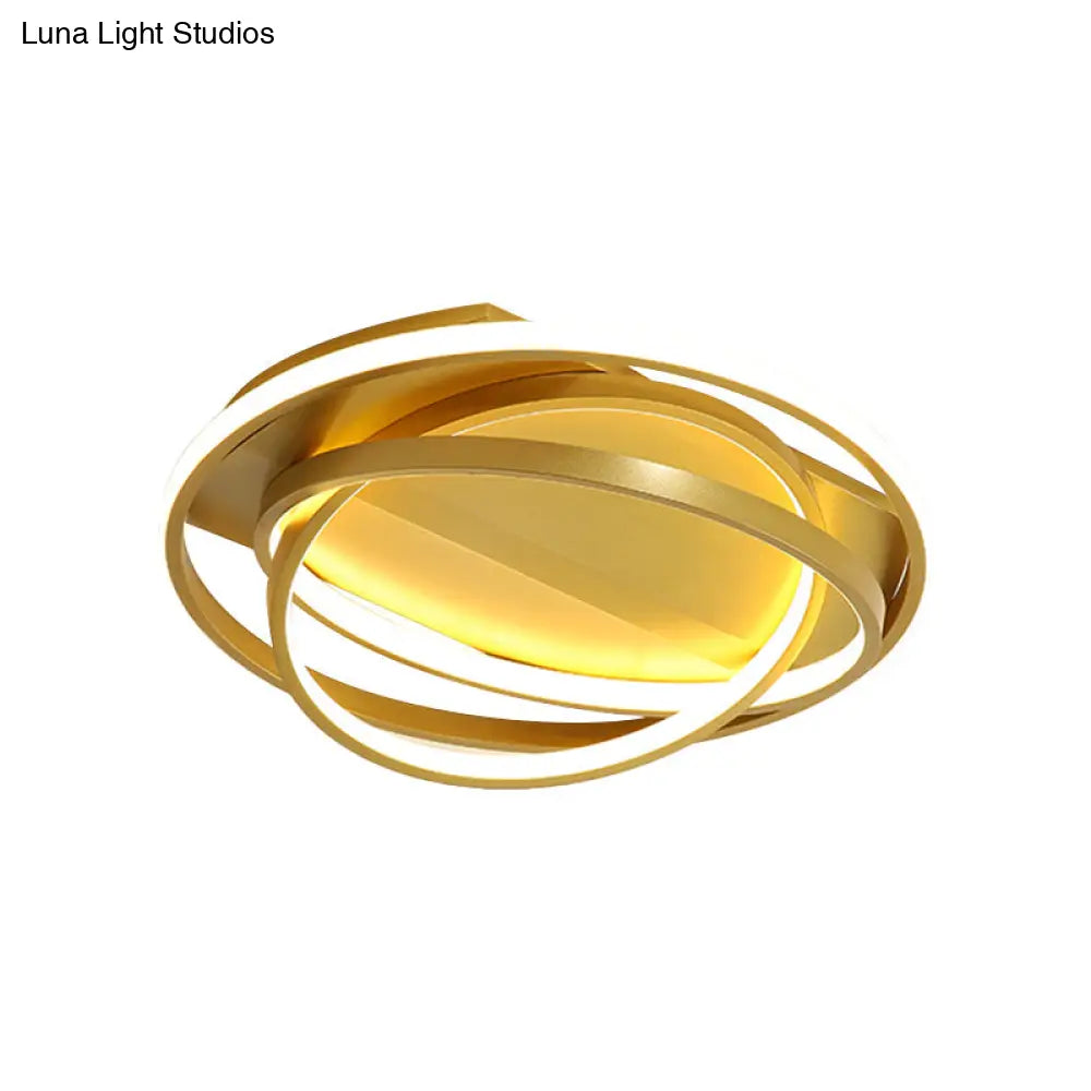 Gold Led Flush Mount Ceiling Lamp With 3 Hoop Design - Perfect For Sitting Room