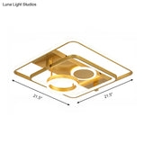 Gold Led Flush Mount Ceiling Light - Minimalist Square Acrylic Design 18’/21.5’ Wide For Bedroom