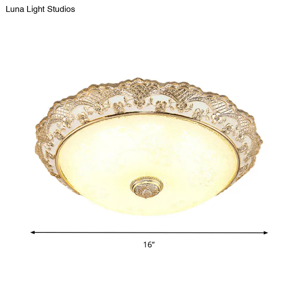 Gold Led Flush Mount Ceiling Light With Traditional Cream Glass Dome Design – Perfect For Bedroom