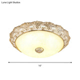 Gold Led Flush Mount Ceiling Light With Traditional Cream Glass Dome Design – Perfect For Bedroom