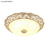 Gold Led Flush Mount Ceiling Light With Traditional Cream Glass Dome Design – Perfect For Bedroom