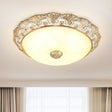 Gold Led Flush Mount Ceiling Light With Traditional Cream Glass Dome Design – Perfect For Bedroom