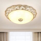 Gold Led Flush Mount Ceiling Light With Traditional Cream Glass Dome Design – Perfect For Bedroom