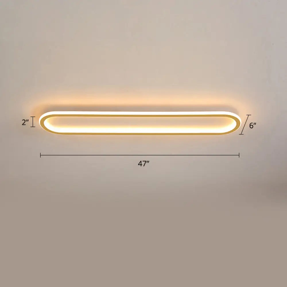 Gold Led Flushmount Light - Oblong Corridor Ceiling Mount Simple Metal Style / 47.5’ Warm