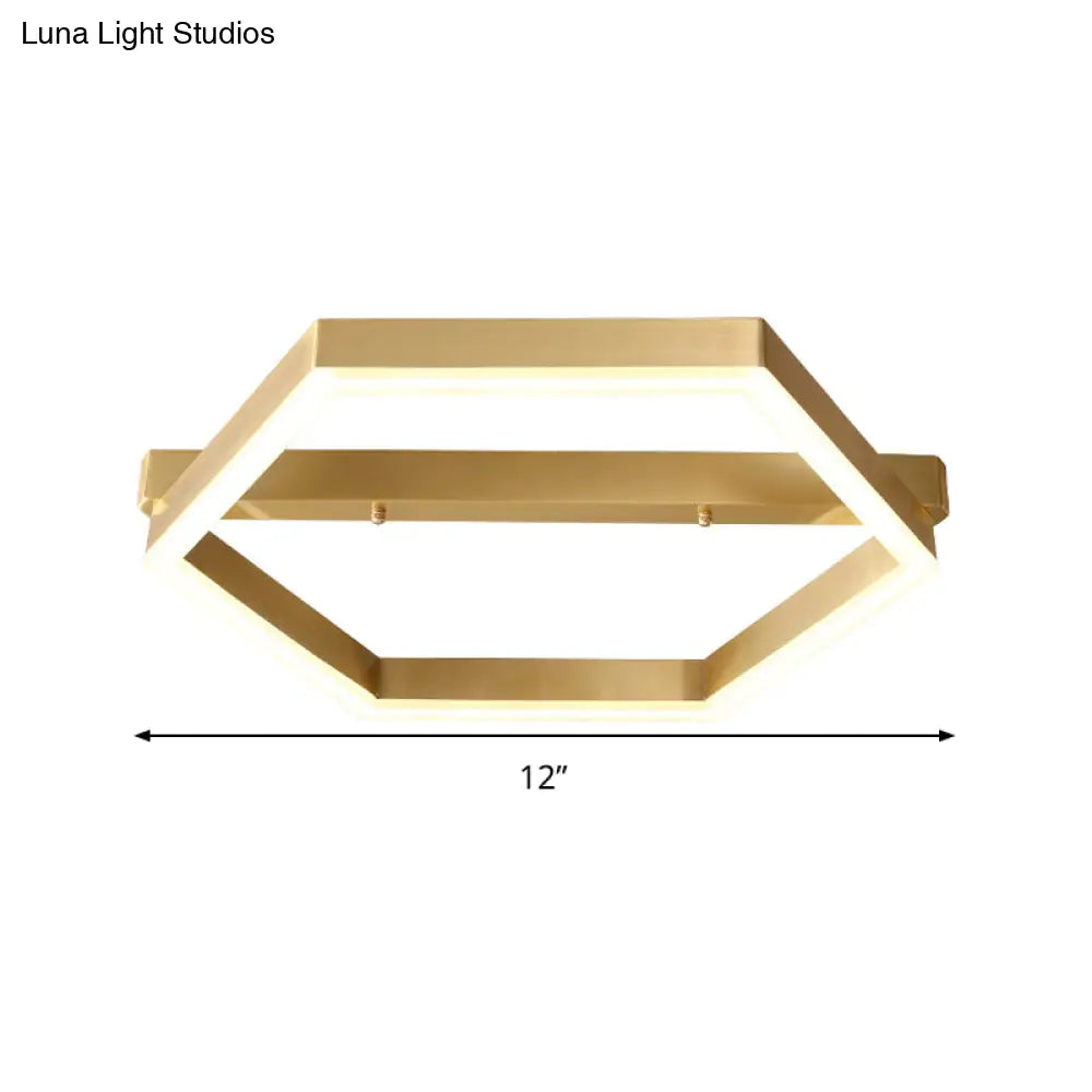 Gold Led Hexagon Flush Mount Light For Bedroom Ceiling