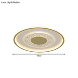 Gold Led Metal Flush Ceiling Lamp - 16’/19.5’ Simple Design Square/Round Fixture