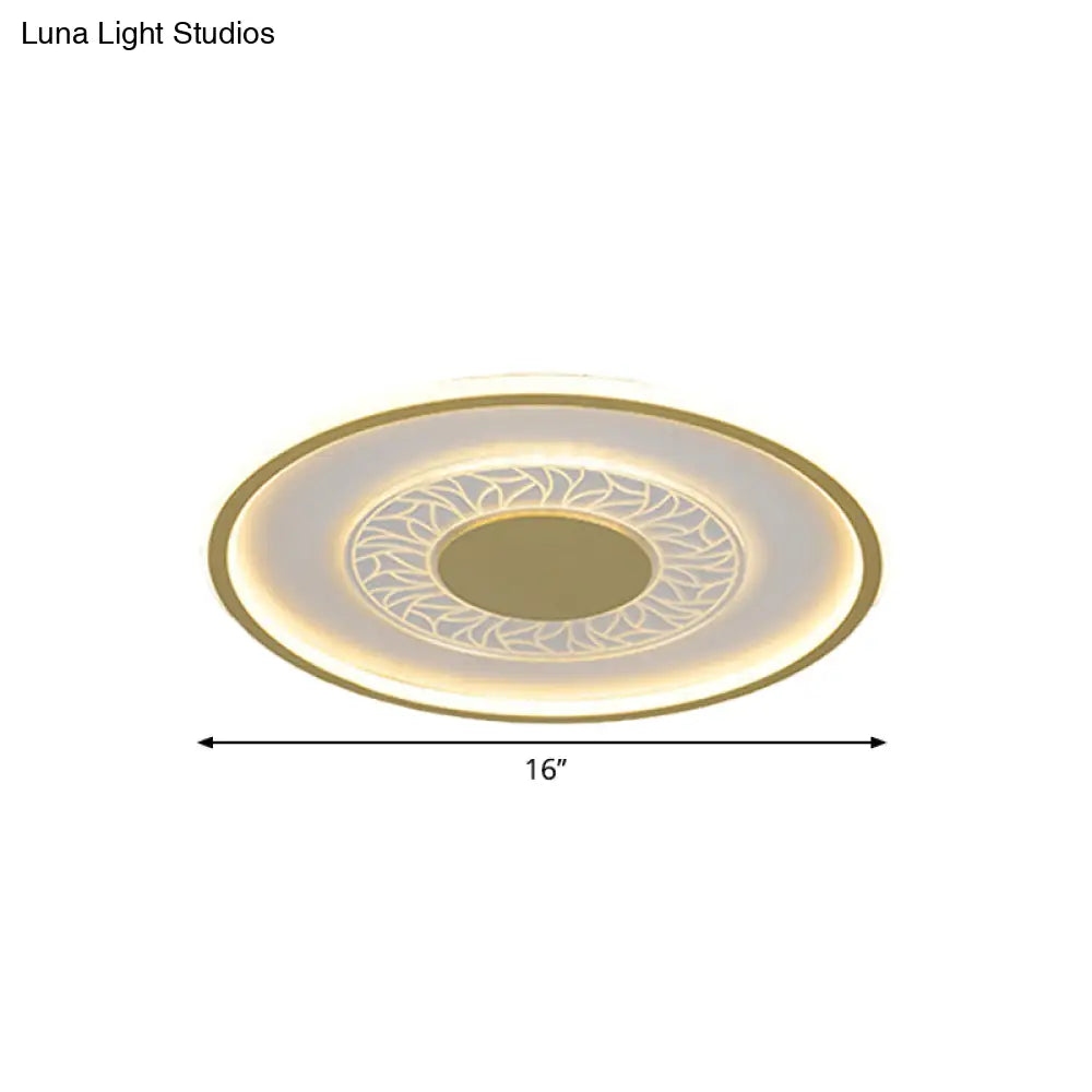 Gold Led Metal Flush Ceiling Lamp - 16’/19.5’ Simple Design Square/Round Fixture